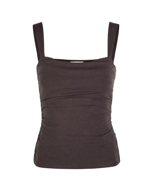 Reformation Brown Trish Ruched Stretch-Cotton Top