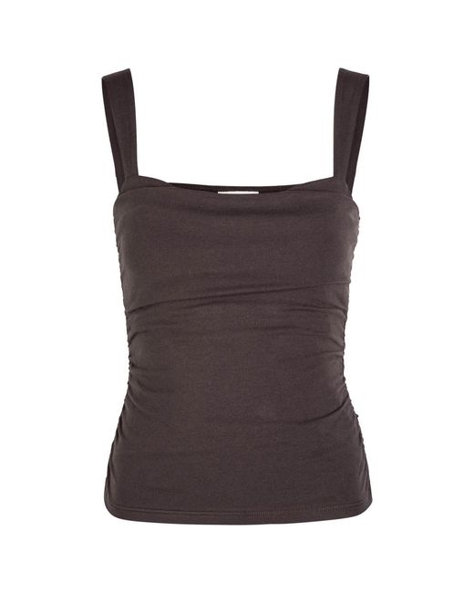 Reformation Brown Trish Ruched Stretch-Cotton Top