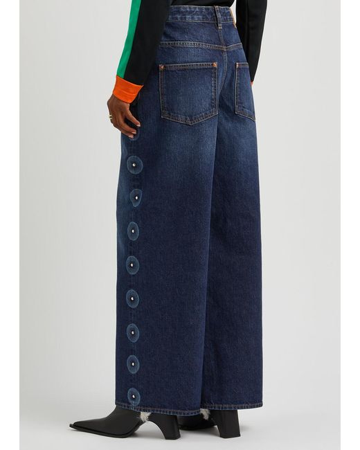 Conner Ives Blue Stud-embellished Wide-leg Jeans