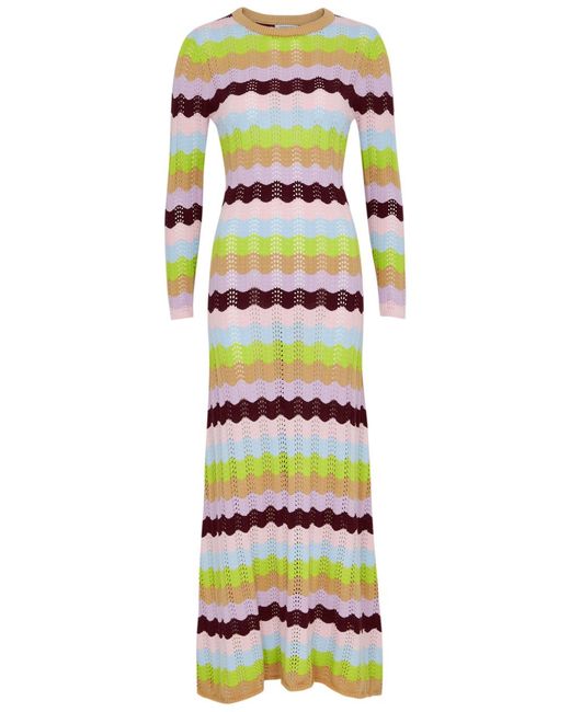 Olivia Rubin White Mirabel Striped Pointelle-knit Maxi Dress