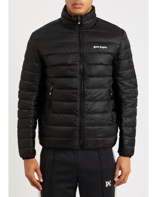 Palm Angels Black Logo Quilted Shell Jacket for men