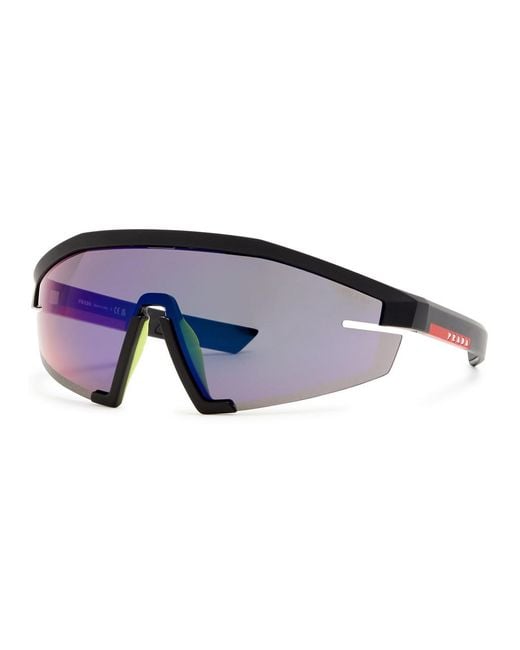 Prada Linea Rossa Blue Wrap-around Mask Sunglasses for men