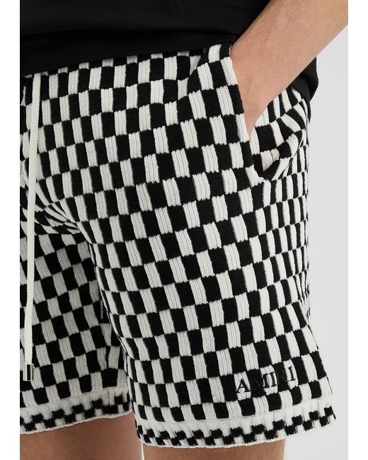 Amiri Black Checked-Intarsia Wool-Blend Shorts for men