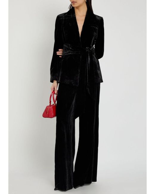 Veronica Beard Black Issel Belted Velour Jacket