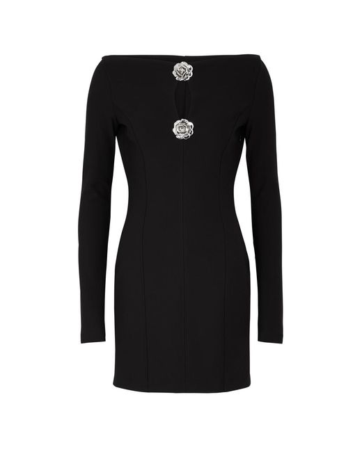 Blumarine Black Floral-embellished Cut-out Mini Dress