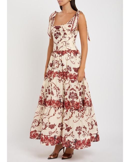Alice + Olivia White Haven Floral-Print Stretch-Cotton Midi Dress