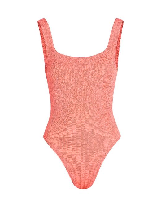 Hunza G Pink Square-Neck Crinkle Swimsuit