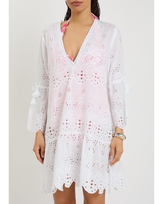 Melissa Odabash White May Embroidered Cotton Mini Dress