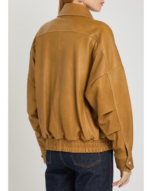Nour Hammour Brown Dalma Grained Leather Jacket
