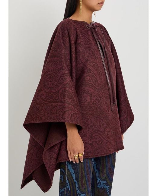 Etro Purple Paisley-Print Wool-Blend Cape