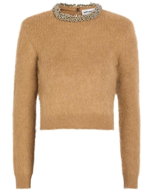 Self-Portrait Natural Bead-Embellished Knit Jumper