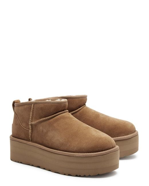 Ugg Brown Classic Designer Ultra Mini Suede Flatform Boots Uk3