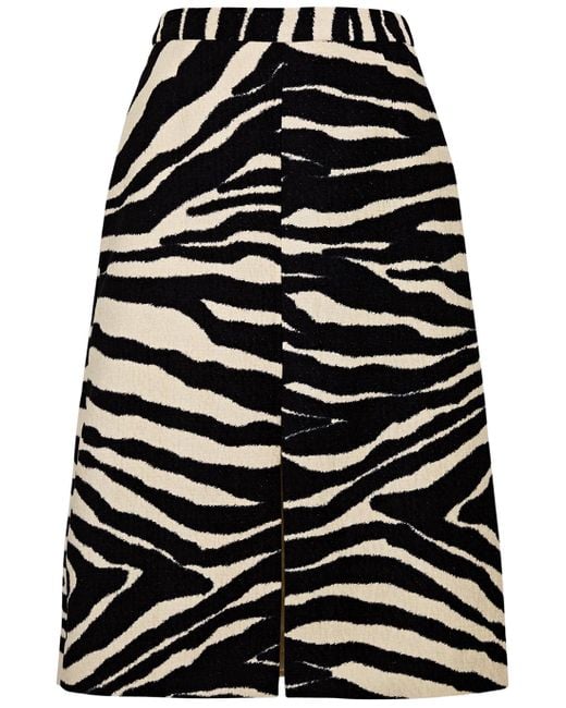 Dries Van Noten Black Shea Zebra-print Chenille Midi Skirt