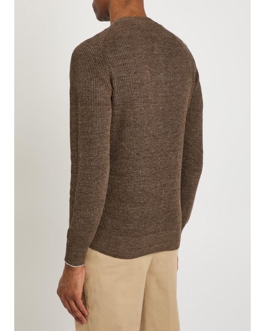 Brunello Cucinelli Brown Ribbed-Knit Linen And Cotton-Blend Jumper for men