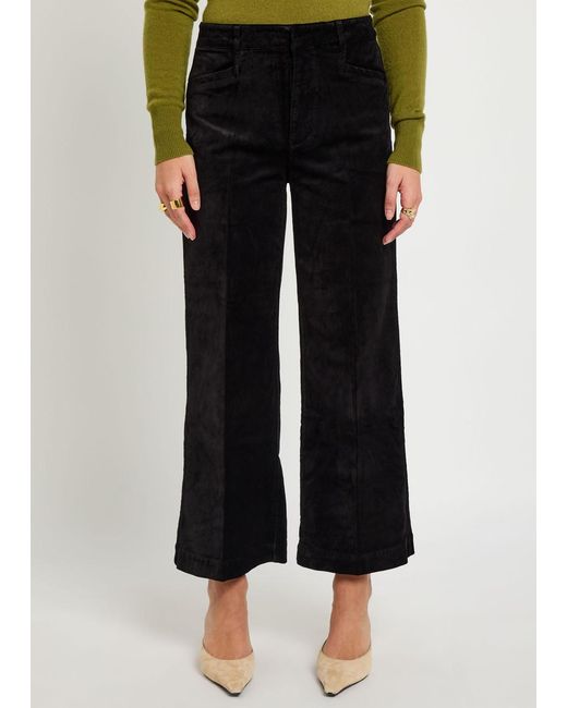 PAIGE Black Anessa Wide-Leg Velvet Trousers