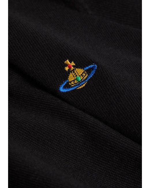 Vivienne Westwood Black Logo-Embroidered Wool And Cashmere-Blend Polo Shirt for men