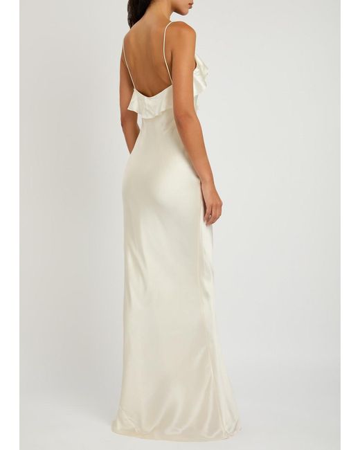 De La Vali White Esperanza Stretch-Silk Maxi Dress