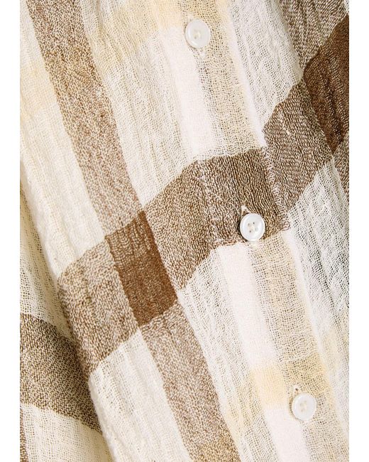 Lisa Marie Fernandez Natural Checked Belted Linen-Blend Midi Skirt