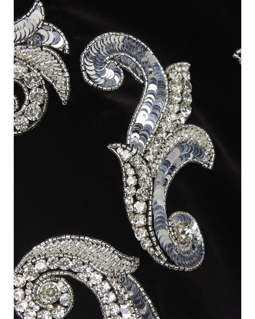 Balmain Black Crystal-embellished Strapless Velvet Mini Dress