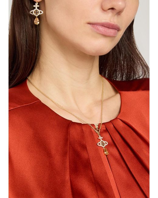 Vivienne Westwood Metallic Olympia Pavé Drop Pendant Necklace