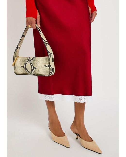 Victoria Beckham Red Lace Trim Satin Midi Slip Skirt
