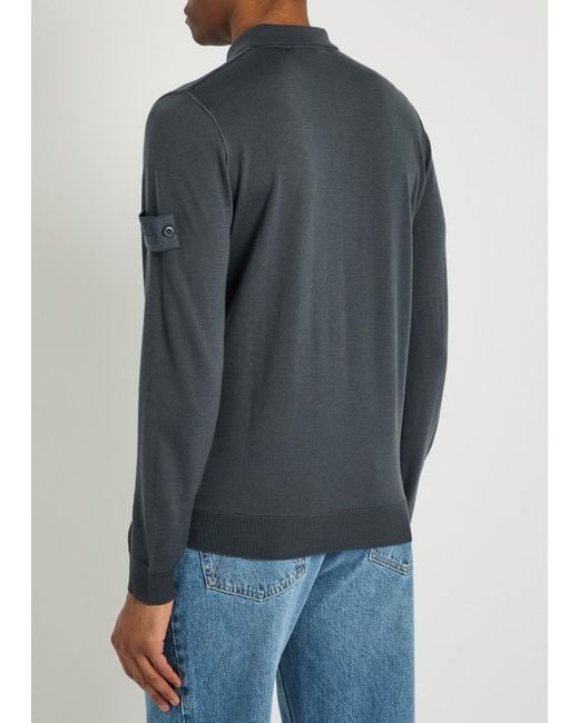 Stone Island Blue Logo Wool Polo Shirt for men