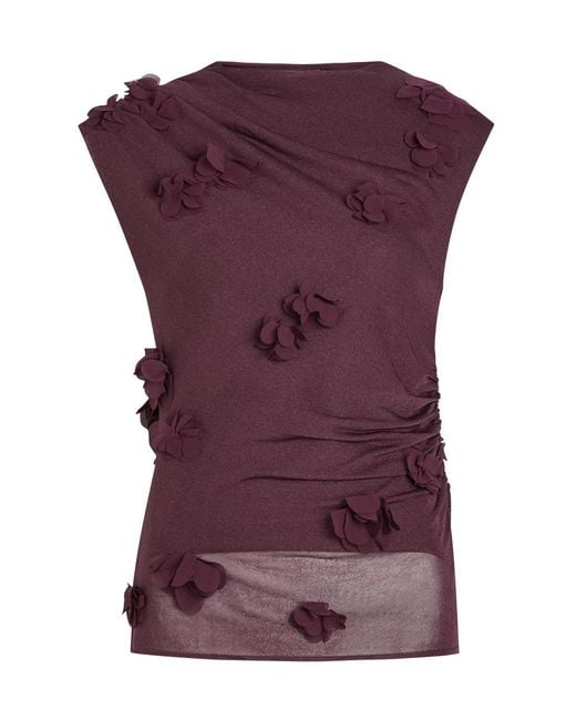 Jonathan Simkhai Purple Tessa Floral-Appliquéd Fine-Knit Top