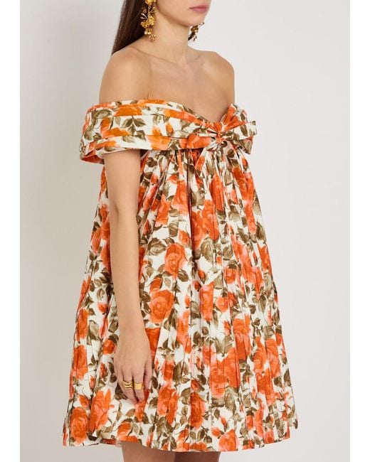 Chloé Orange Floral-Print Cotton Mini Dress