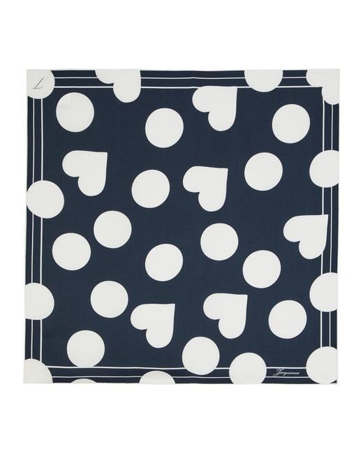 Jacquemus Blue Le Foulard Coeur Polka Dot Silk Scarf