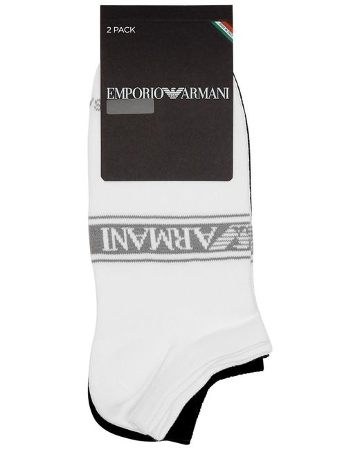 Emporio Armani Black Logo-intarsia Cotton-blend Sneaker Socks for men