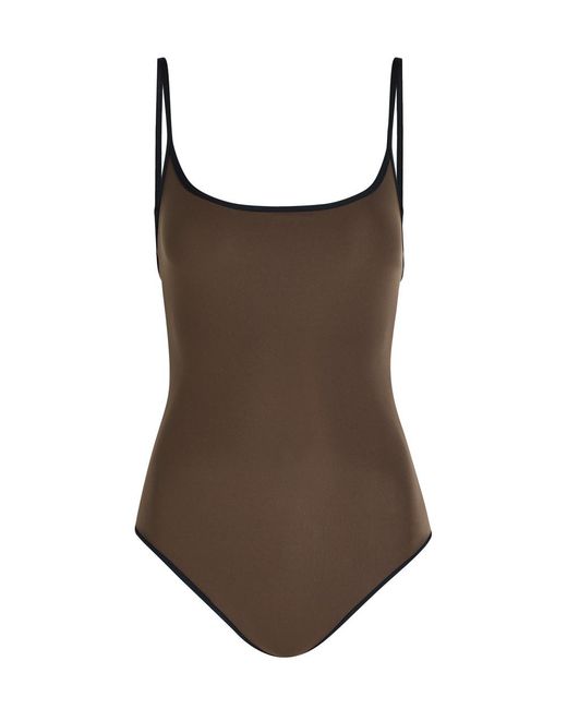 Totême Brown Contrast-Trim Swimsuit