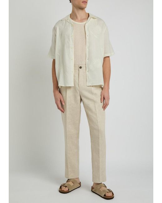 Wax London White Didcot Floral-Embroidered Linen Shirt for men