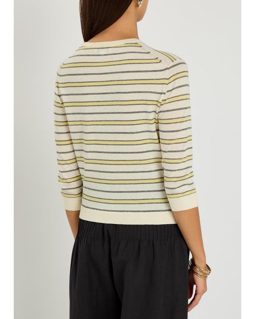 Vince Natural Striped Cotton And Cashmere-Blend Cardigan