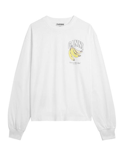 Ganni White Printed Cotton T-Shirt