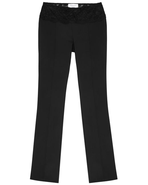 Blumarine Black Lace-Trimmed Stretch-Jersey Trousers