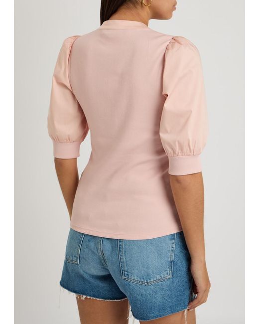 Veronica Beard Pink Coralee Ribbed Stretch-Cotton Top