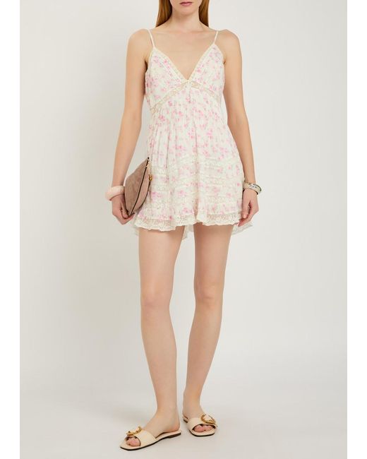 LoveShackFancy Natural Alonna Floral-Print Cotton Mini Dress