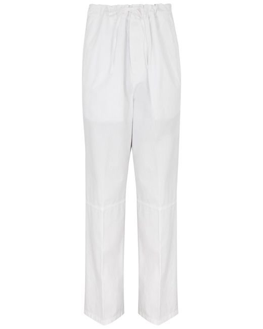 Victoria Beckham White Wide-Leg Cotton Trousers