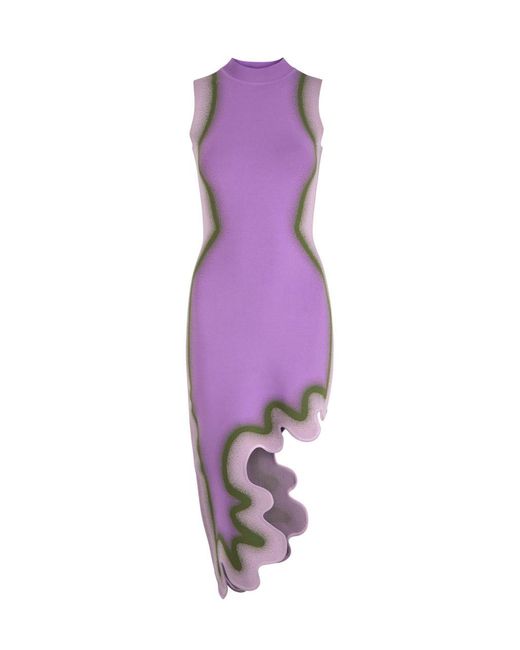 Ph5 Purple Brooklyn Wavy Asymmetric Stretch-Knit Mini Dress