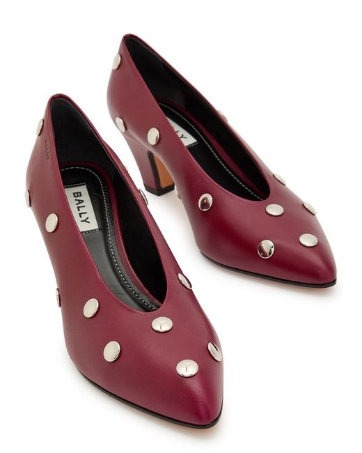 Bally Red Aline 55 Stud-Embellished Leather Pumps