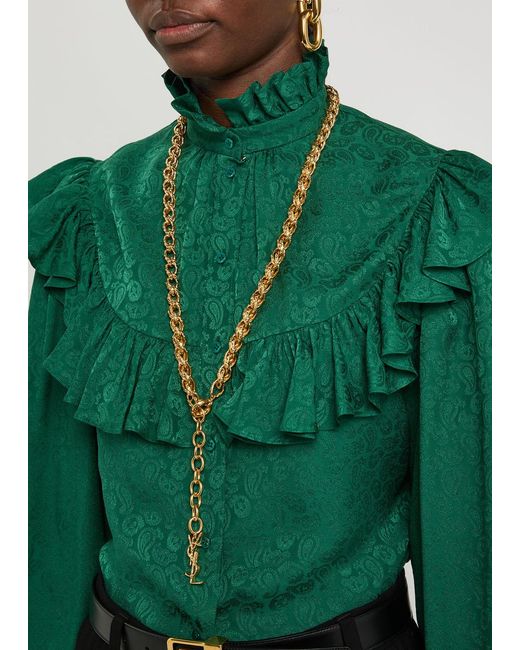 Saint Laurent Metallic Logo Chain Brass Necklace