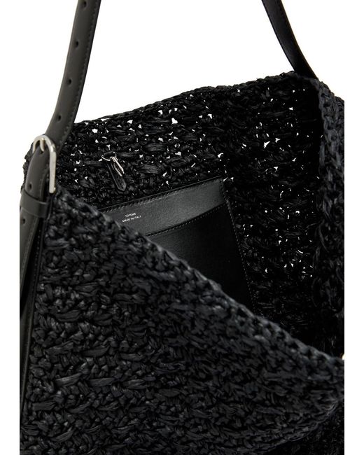 Totême  Black Leather And Raffia Tote Bag