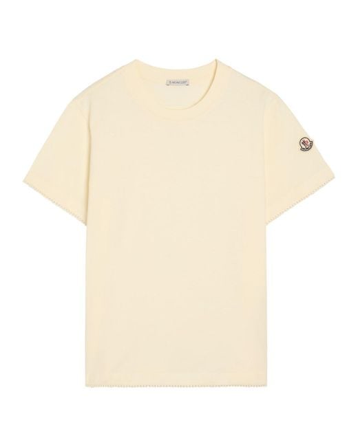Moncler Natural Logo-Appliquéd Scalloped Cotton T-Shirt