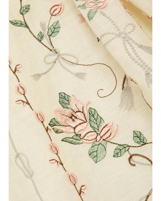 Agua Bendita Natural Balsa Floral-Embroidered Linen Maxi Dress