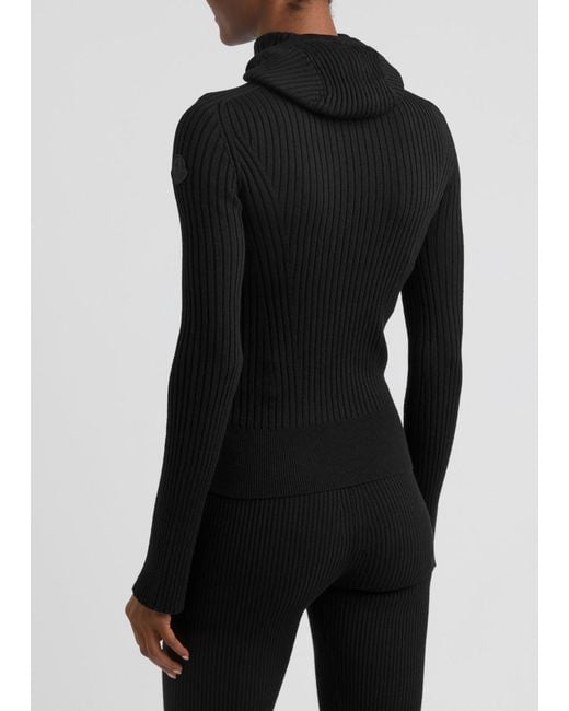 Moncler Black Ribbed Hooded Wool-Blend Jumper
