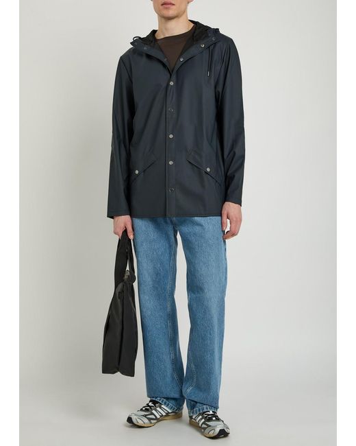 Rains Blue Short Matte Waterproof Raincoat for men