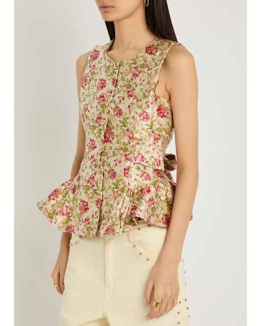 Sister Jane Metallic Forest Echo Floral-Jacquard Woven Top