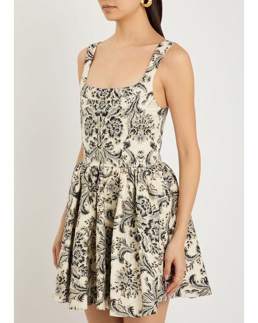 Alice + Olivia White Guinevere Bustier Floral-Jacquard Woven Mini Dress
