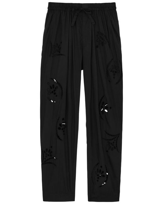 Isabel Marant Black Hectorina Eyelet-Embroidered Tapered Trousers