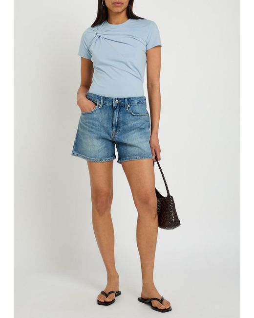 GOOD AMERICAN Blue Twist-Effect Stretch-Cotton T-Shirt